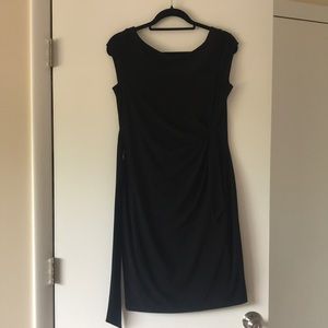 Minuet Petite Black Dress with V Back & Side Tie